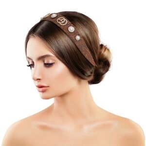 NWT embellished brown fabric headband